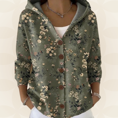 Women's Printed Button-Front Knit Hoodie