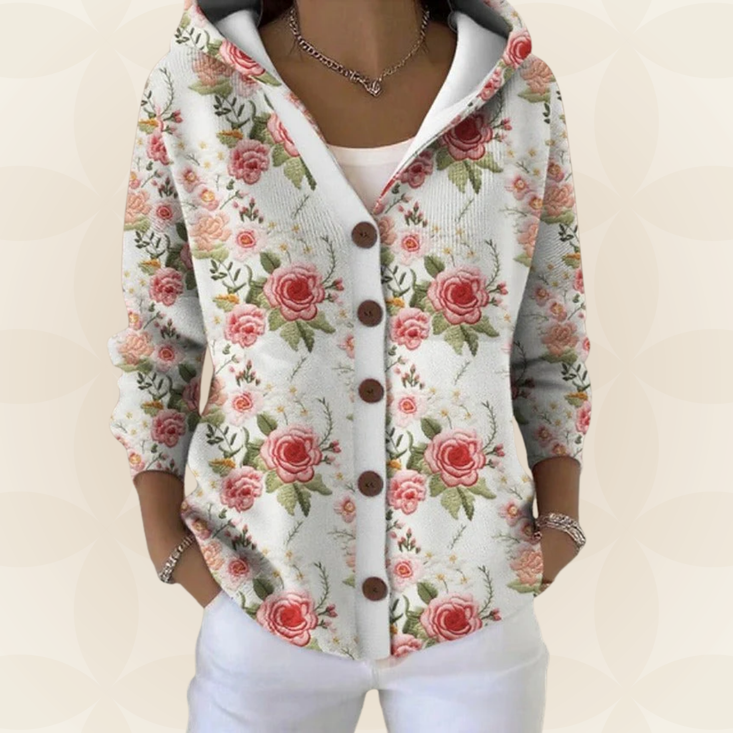 Women's Printed Button-Front Knit Hoodie