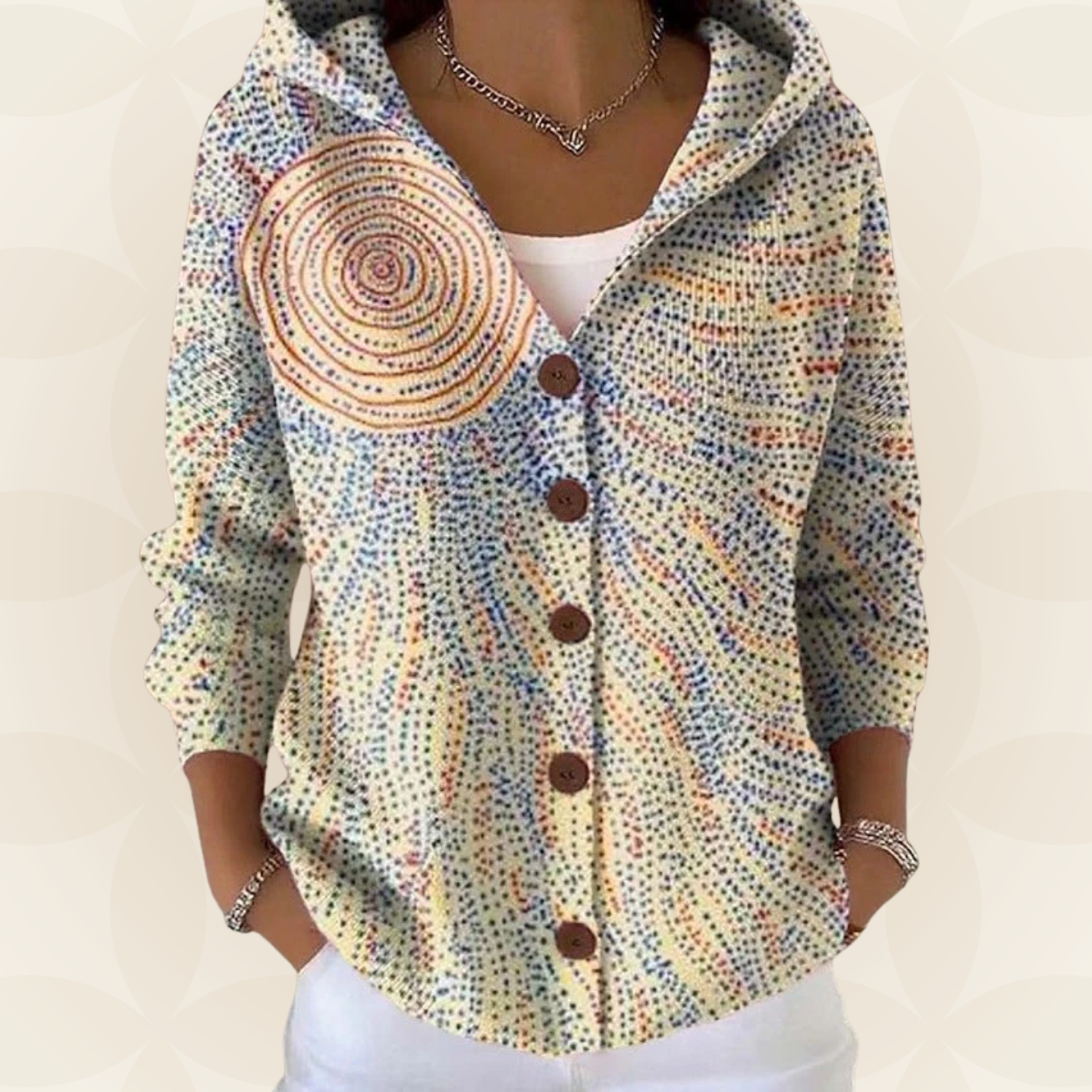 Women's Printed Button-Front Knit Hoodie