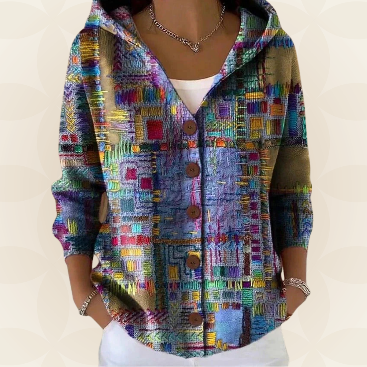 Women's Printed Button-Front Knit Hoodie