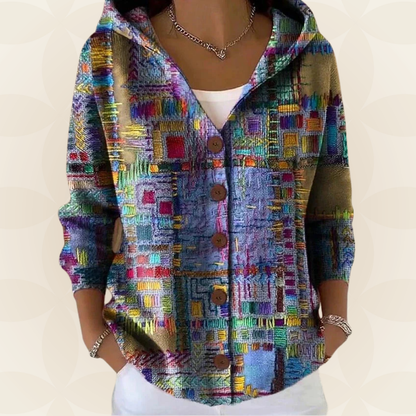 Women's Printed Button-Front Knit Hoodie