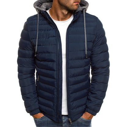 Men's Hooded Puffer Jacket with Drawcord Hood