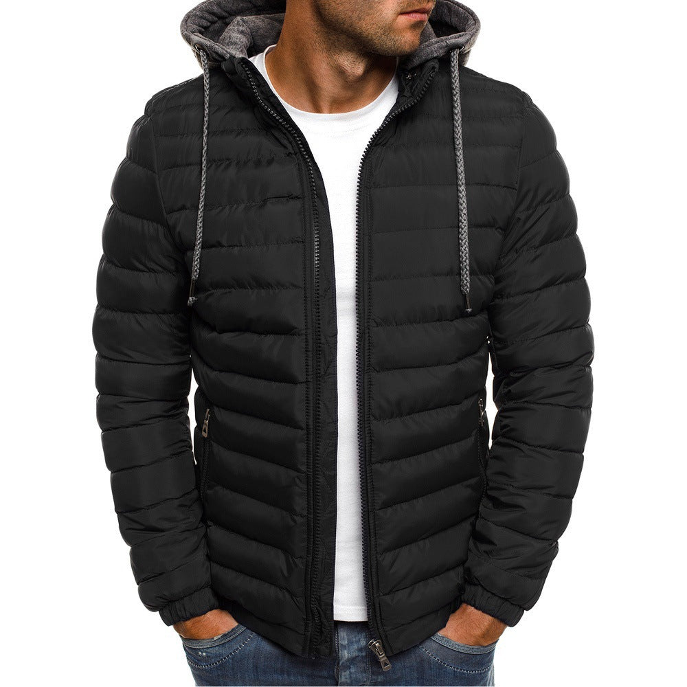 Men's Hooded Puffer Jacket with Drawcord Hood
