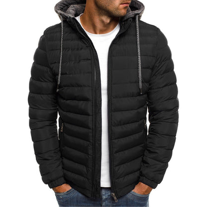 Men's Hooded Puffer Jacket with Drawcord Hood
