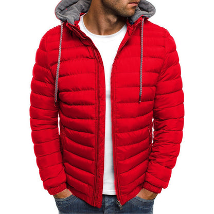 Men's Hooded Puffer Jacket with Drawcord Hood