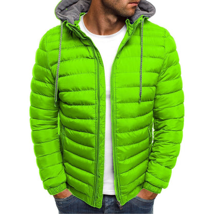 Men's Hooded Puffer Jacket with Drawcord Hood