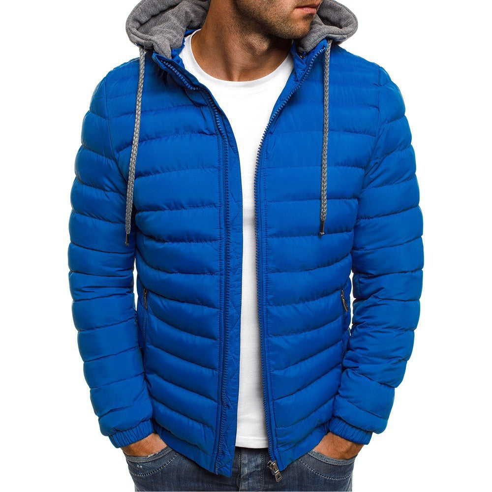 Men's Hooded Puffer Jacket with Drawcord Hood