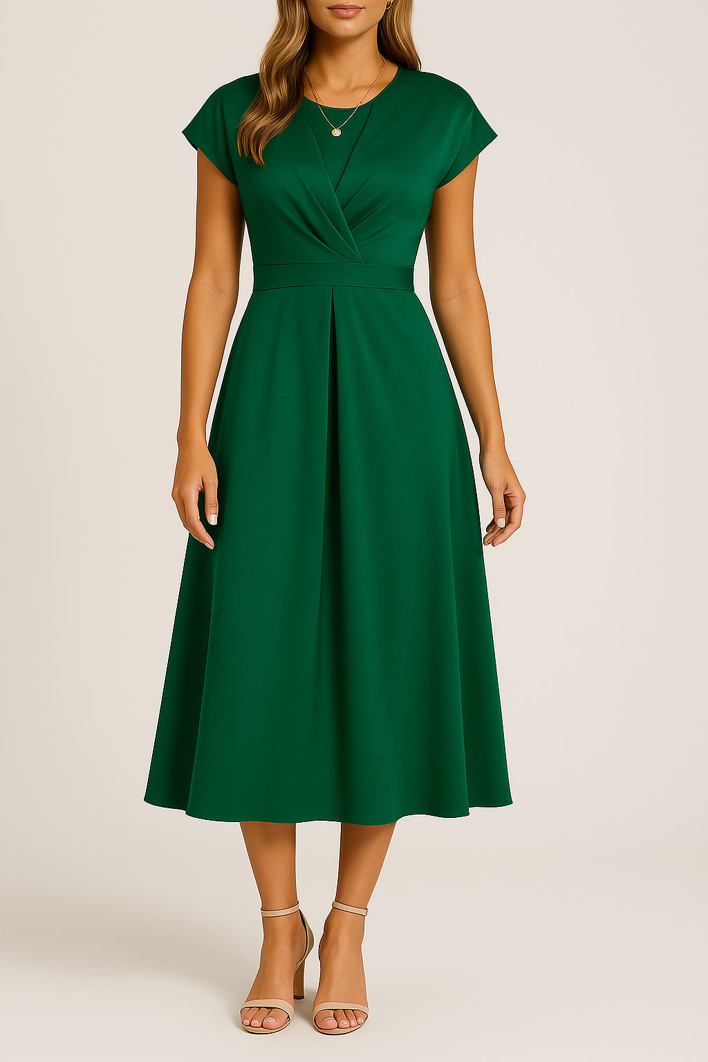 Women's Satin Midi Dress with Twist Front