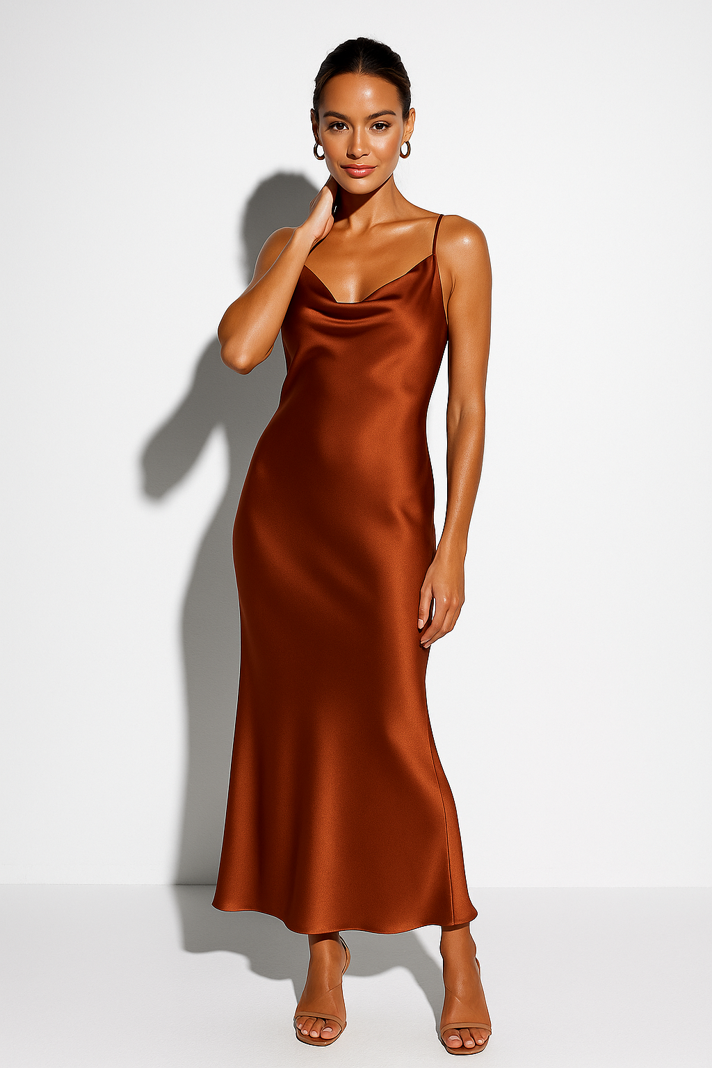 Women's Satin Maxi Dress with Cowl Neck