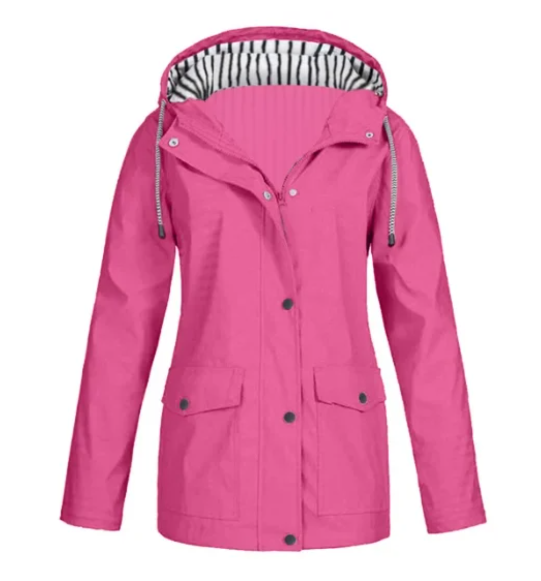 Women's Waterproof Windproof Hooded Jacket – Dark Pink