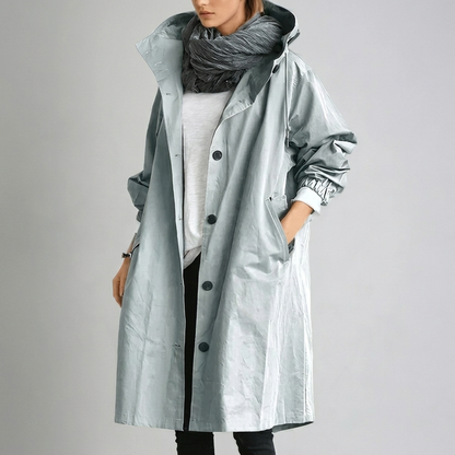 Women's Packable Hooded Rain Coat with Button Front