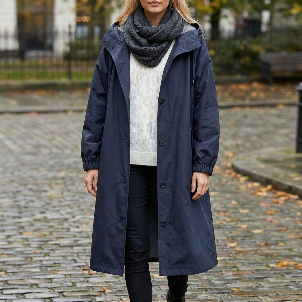 Women's Packable Hooded Rain Coat with Button Front
