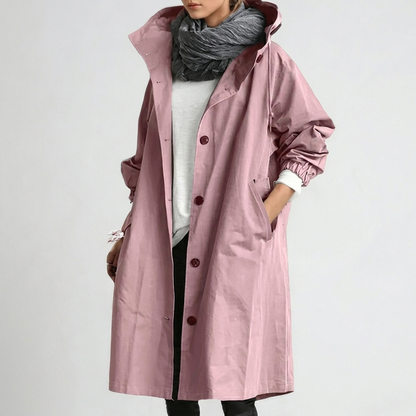 Women's Packable Hooded Rain Coat with Button Front