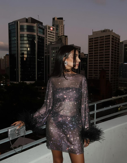 Women's Metallic Cocktail Dress with Gathered Waist