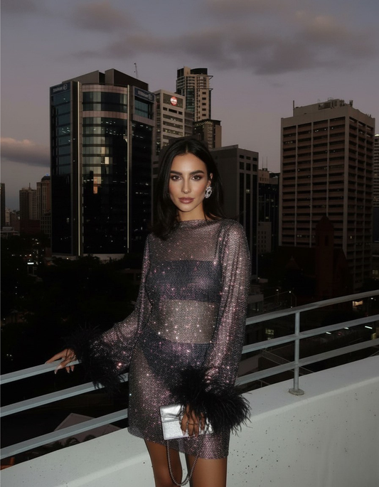 Women's Metallic Cocktail Dress with Gathered Waist