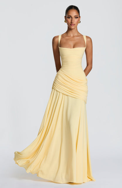Women's Ruched Maxi Dress with Square Neckline