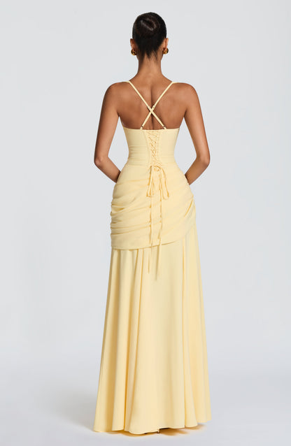Women's Ruched Maxi Dress with Square Neckline