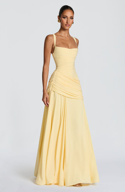 Women's Ruched Maxi Dress with Square Neckline