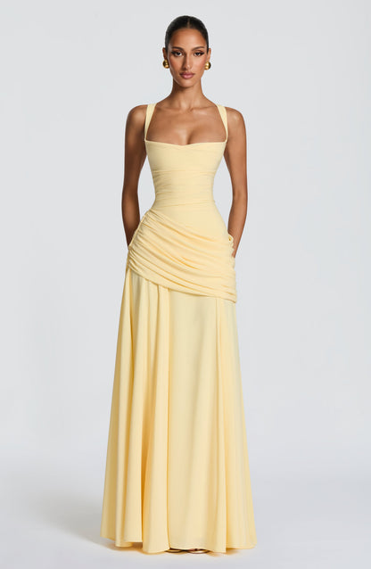 Women's Ruched Maxi Dress with Square Neckline