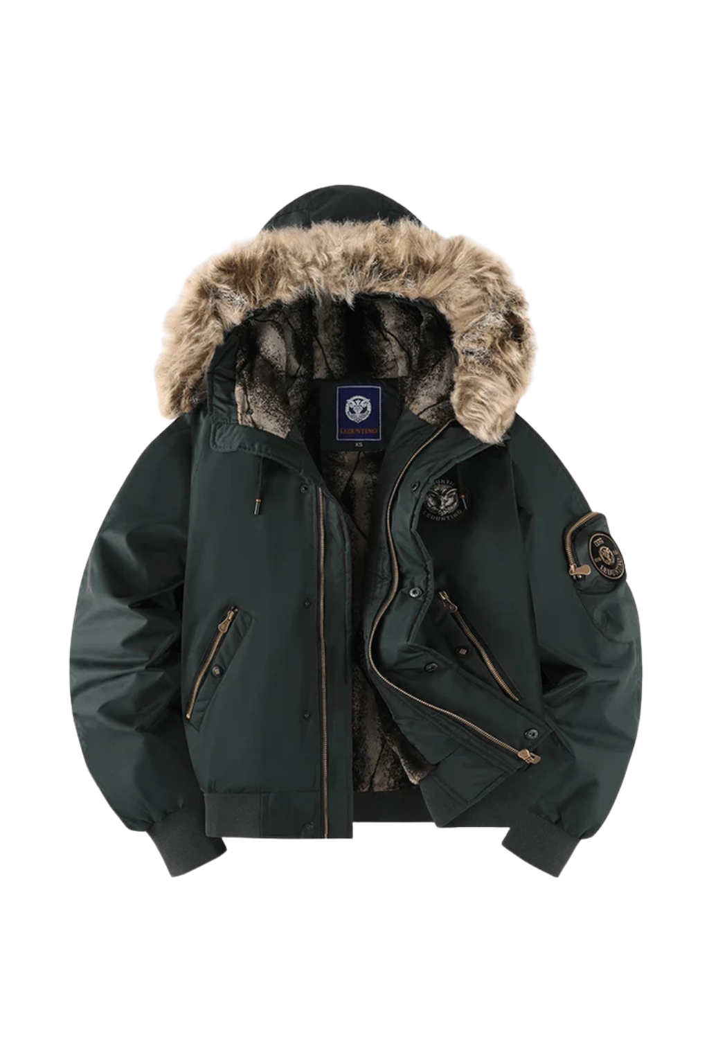 Men's Quilted Bomber Jacket with Faux Fur Hood