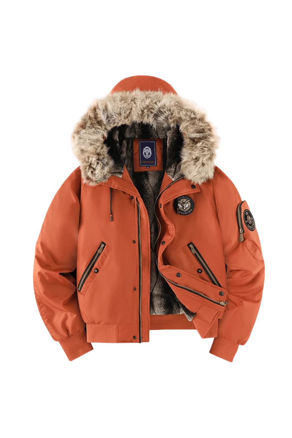Men's Quilted Bomber Jacket with Faux Fur Hood