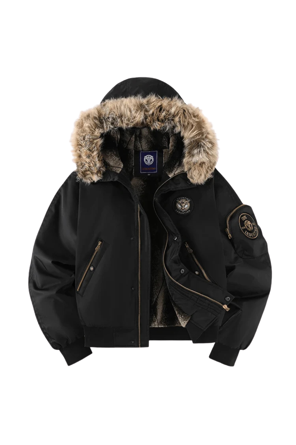Men's Quilted Bomber Jacket with Faux Fur Hood