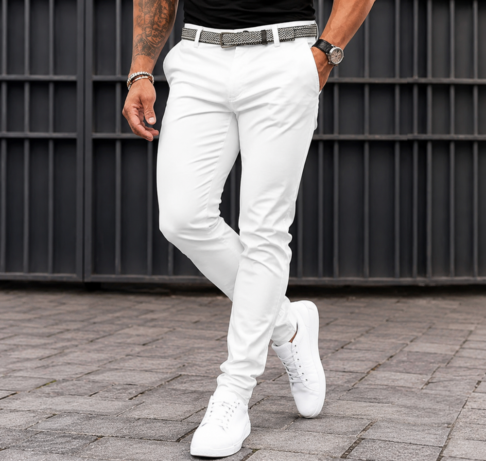 Men's Slim-Fit Chino Pants with Textured Belt-3