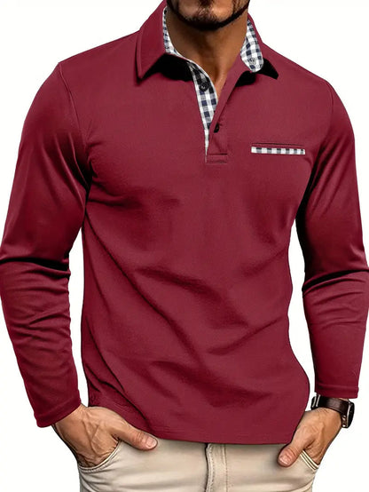 Men's Long-Sleeve Polo Shirt with Ribbed Collar