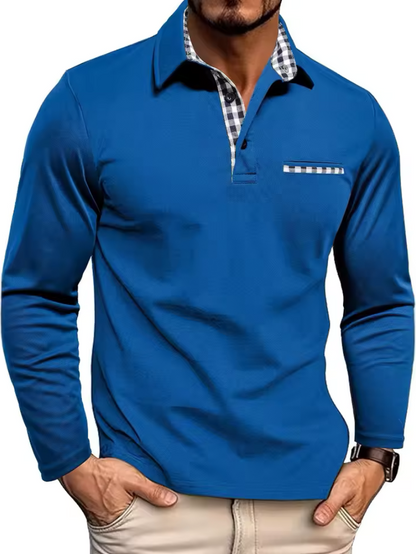 Men's Long-Sleeve Polo Shirt with Ribbed Collar
