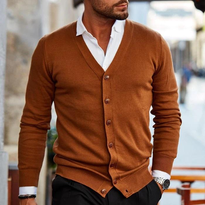 Men's Knitted Cardigan with V-Neck