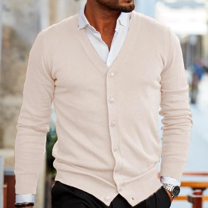 Men's Knitted Cardigan with V-Neck