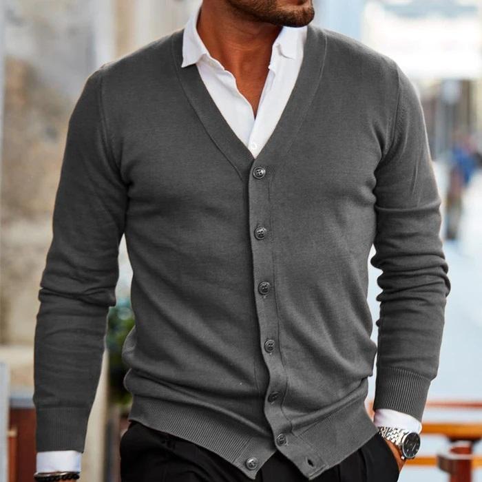 Men's Knitted Cardigan with V-Neck