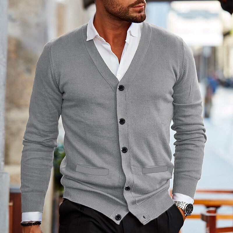 Men's Knitted Cardigan with V-Neck