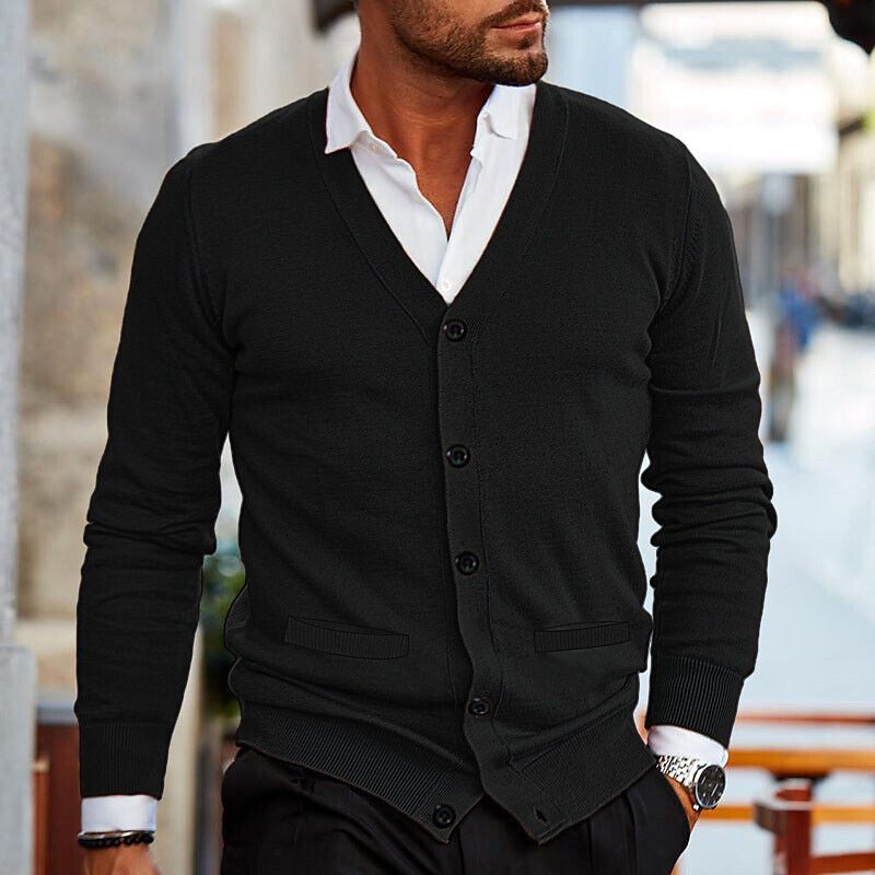 Men's Knitted Cardigan with V-Neck