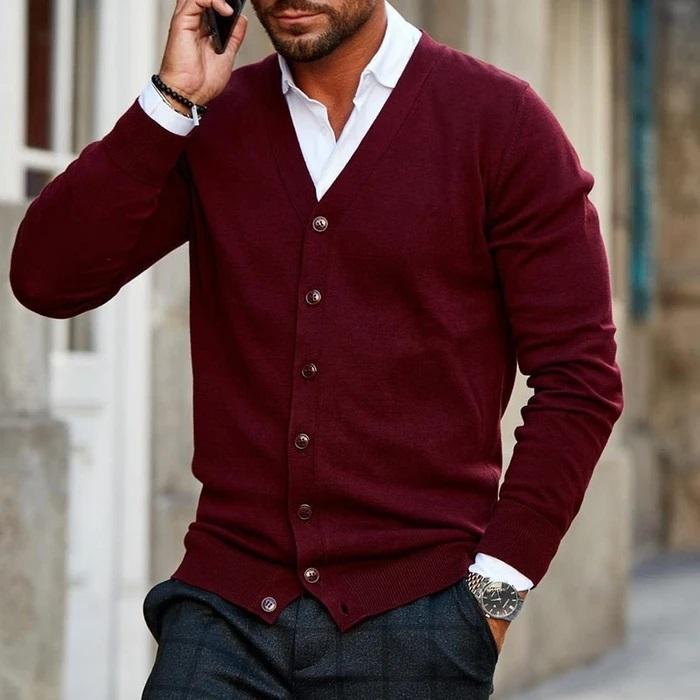 Men's Knitted Cardigan with V-Neck