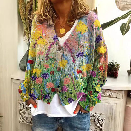 Women's Patterned Knit Cardigan with Round Neck