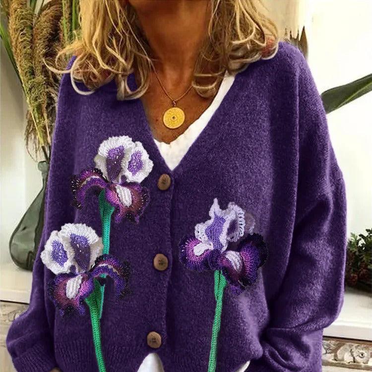 Women's Patterned Knit Cardigan with Round Neck