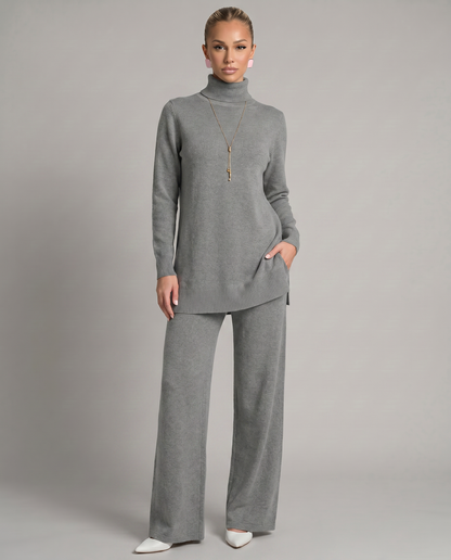 Women's Knit Two-Piece Set Turtleneck – Grey