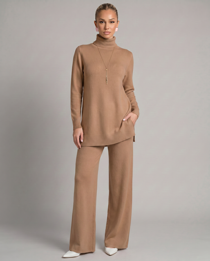 Women's Knit Two-Piece Set Turtleneck – Khaki
