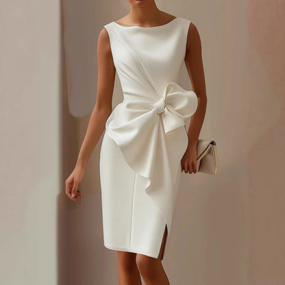 Women's Fitted Midi Dress with Waist Bow