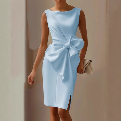 Women's Fitted Midi Dress with Waist Bow