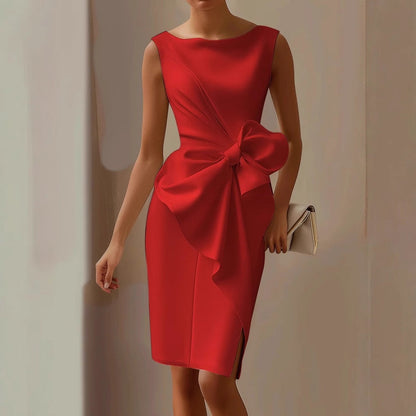Women's Fitted Midi Dress with Waist Bow