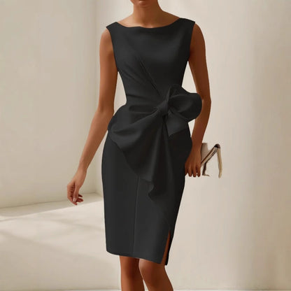 Women's Fitted Midi Dress with Waist Bow