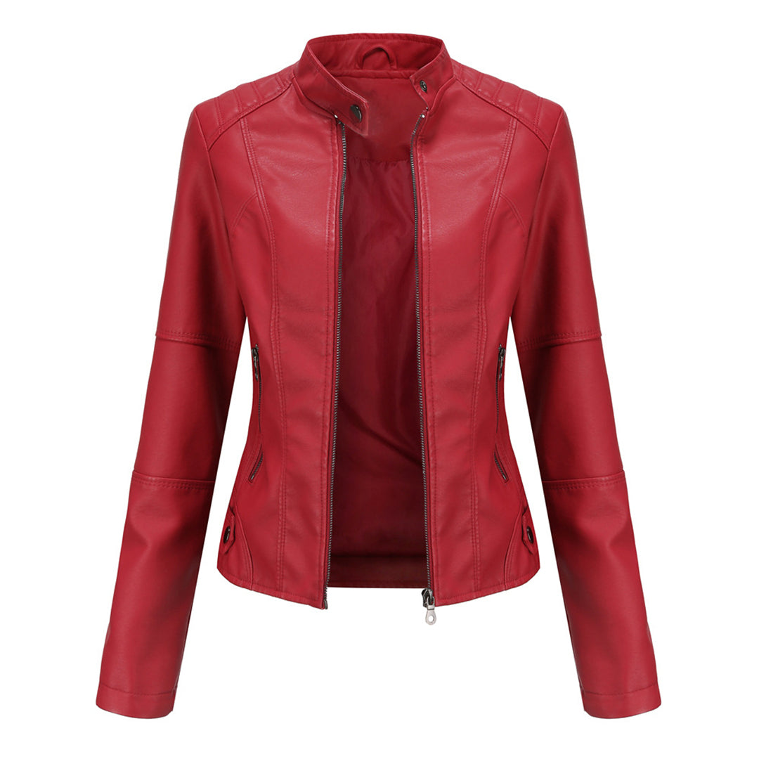 Women's Tailored Leather Jacket with Notch Lapels