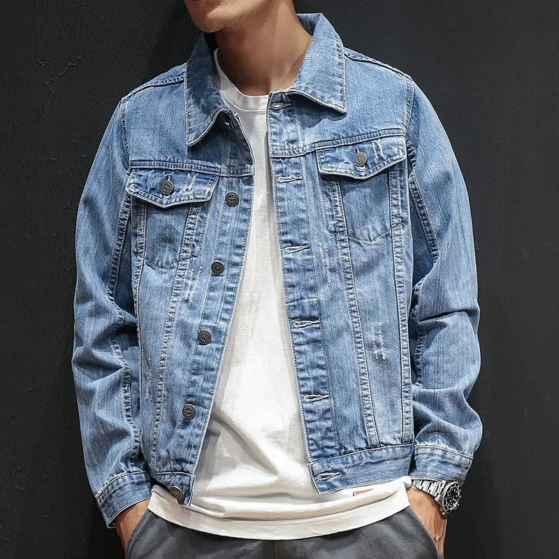 Men's Denim Jacket with Multiple Pockets