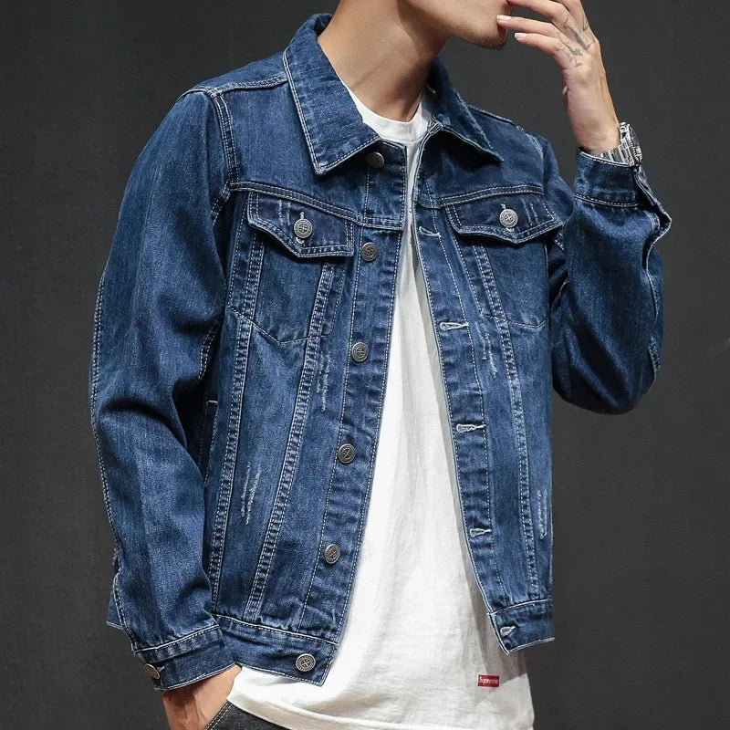 Men's Denim Jacket with Multiple Pockets