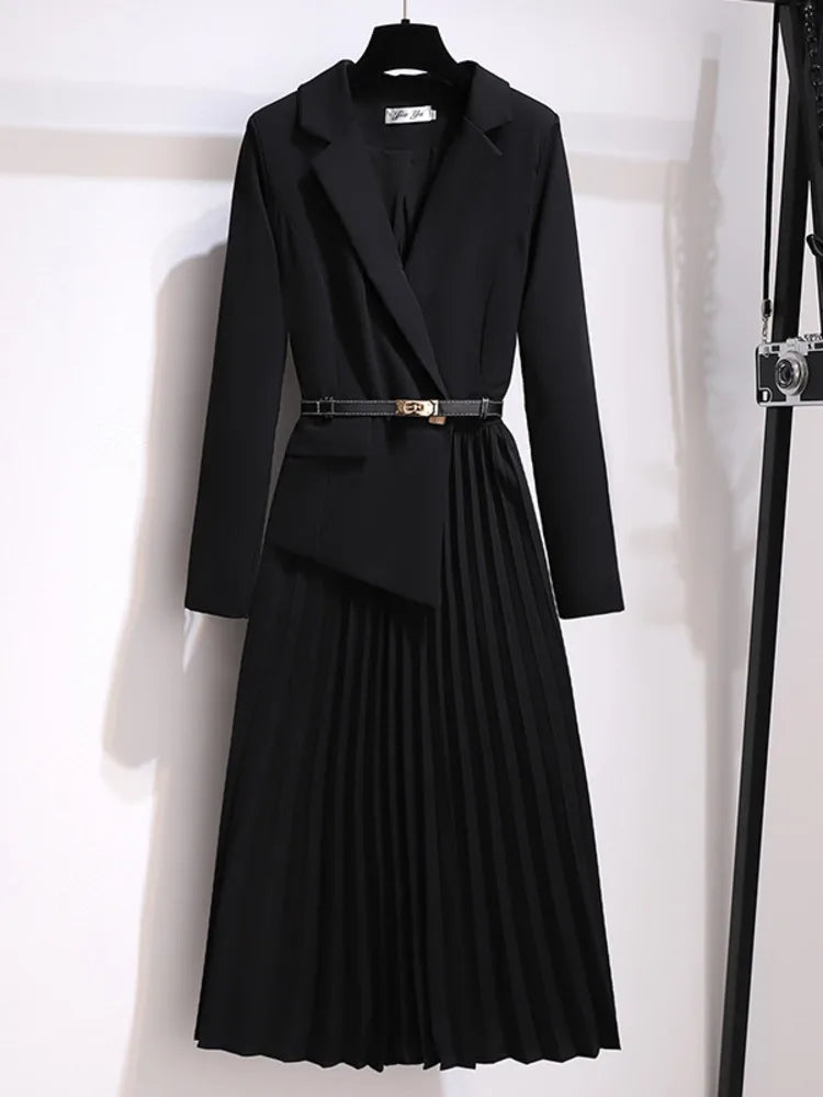 Women's Pleated Blazer Dress with Belt