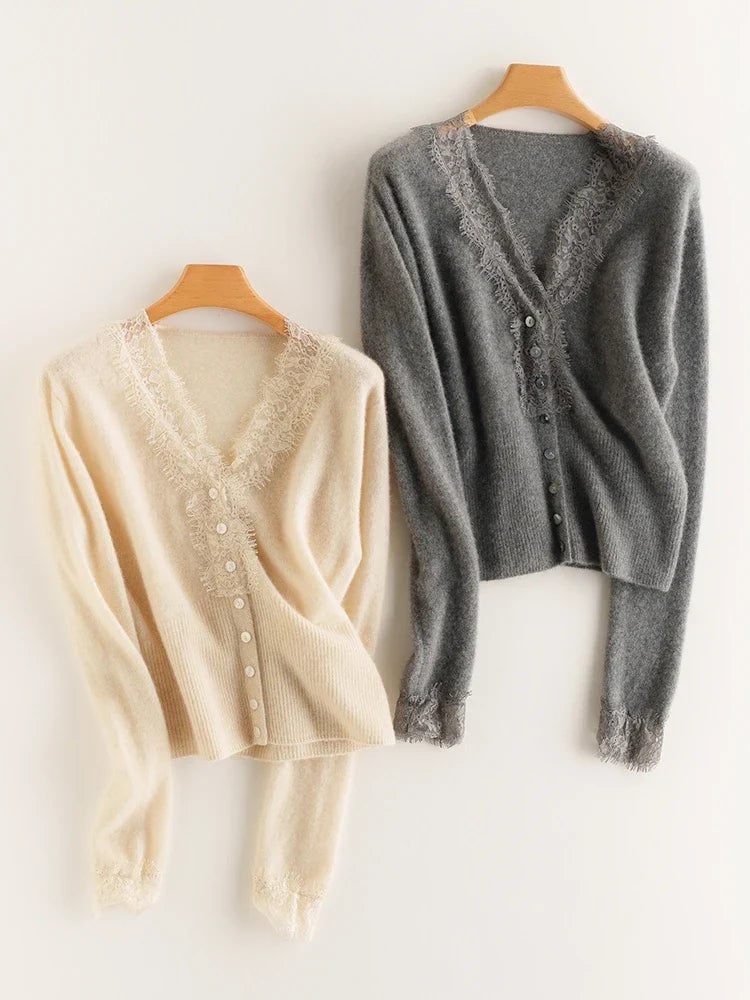Women's Lace Knit Cardigan With V-Neck-53
