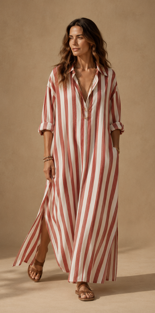 Women's Long Sleeve Striped Maxi Dress