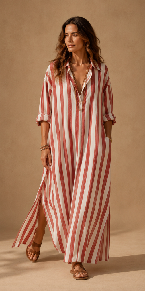 Women's Long Sleeve Striped Maxi Dress